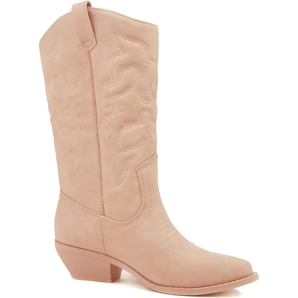 ✨ Women Pink Reno Western Cowboy Pointed Toe Knee High Pulls On Tabs Boots